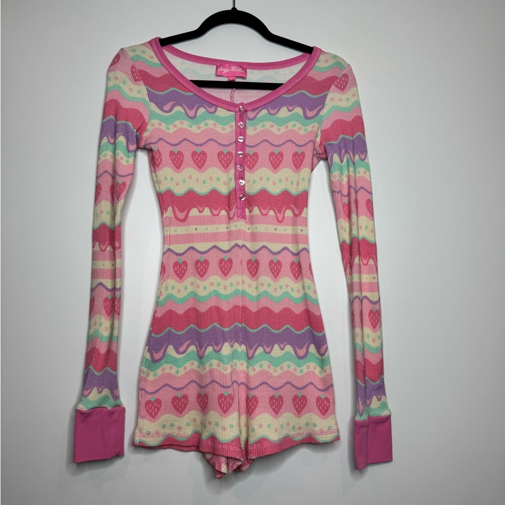 Sugar Thrillz Pink and Cream Henley Thermal Jumper